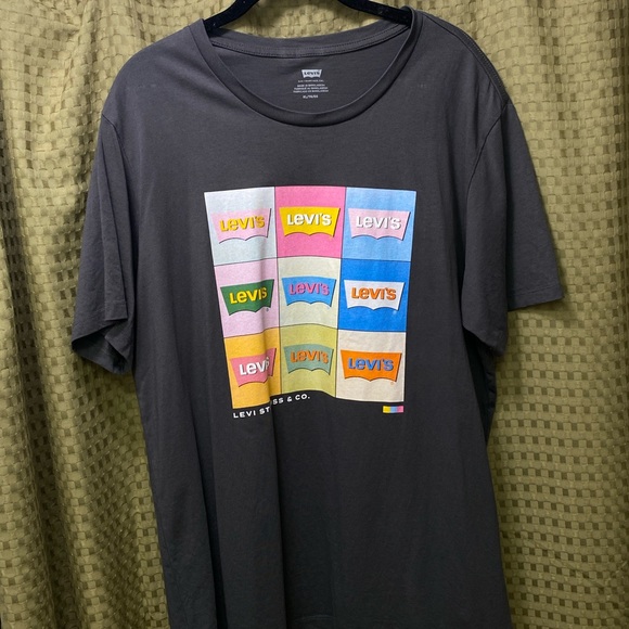 levi’s jeans gray t shirt rainbow pastels multicolor logo denim graphic tee ck - Picture 4 of 7
